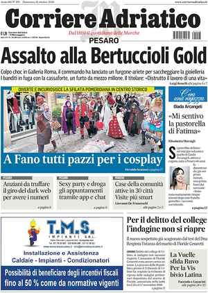 Prima pagina Corriere Adriatico (Pesaro) di oggi - Quotidiano regionale
