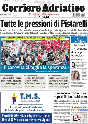 Prima pagina Corriere Adriatico (Pesaro) di oggi - Quotidiano regionale