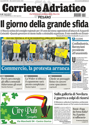 Prima pagina Corriere Adriatico (Pesaro) di oggi - Quotidiano regionale