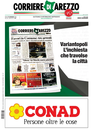 Prima pagina Corriere di Arezzo di oggi - Quotidiano regionale