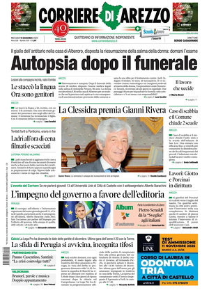 Prima pagina Corriere di Arezzo di oggi - Quotidiano regionale