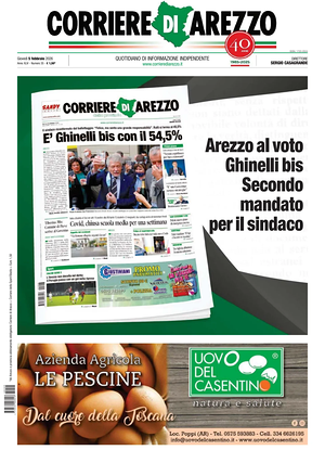 Prima pagina Corriere di Arezzo di oggi - Quotidiano regionale