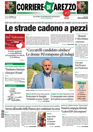 Prima pagina Corriere di Arezzo di oggi - Quotidiano regionale