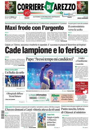 Prima pagina Corriere di Arezzo di oggi - Quotidiano regionale