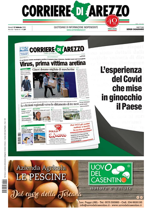 Prima pagina Corriere di Arezzo di oggi - Quotidiano regionale