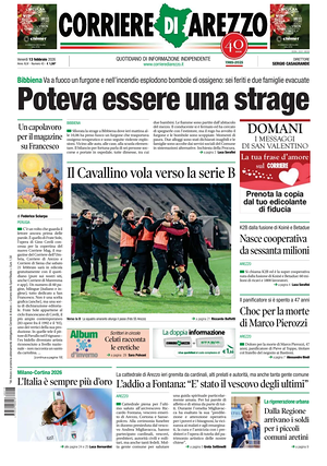 Prima pagina Corriere di Arezzo di oggi - Quotidiano regionale