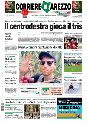 Prima pagina Corriere di Arezzo di oggi - Quotidiano regionale