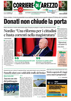 Prima pagina Corriere di Arezzo di oggi - Quotidiano regionale