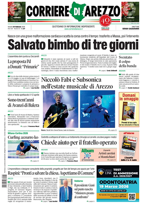 Prima pagina Corriere di Arezzo di oggi - Quotidiano regionale