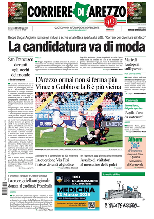 Prima pagina Corriere di Arezzo di oggi - Quotidiano regionale