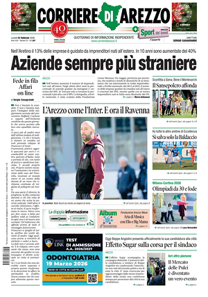 Prima pagina Corriere di Arezzo di oggi - Quotidiano regionale