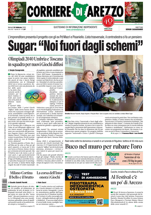 Prima pagina Corriere di Arezzo di oggi - Quotidiano regionale
