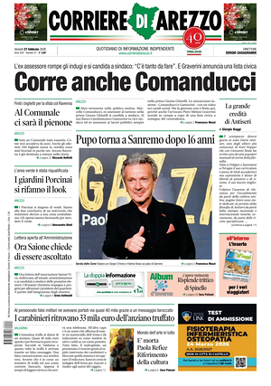 Prima pagina Corriere di Arezzo di oggi - Quotidiano regionale
