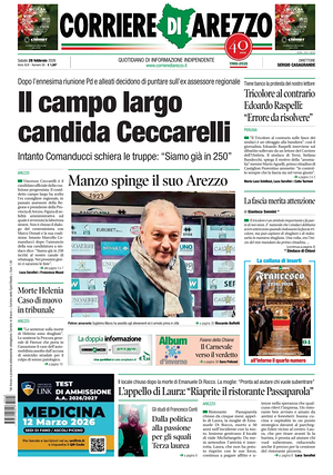 Prima pagina Corriere di Arezzo di oggi - Quotidiano regionale