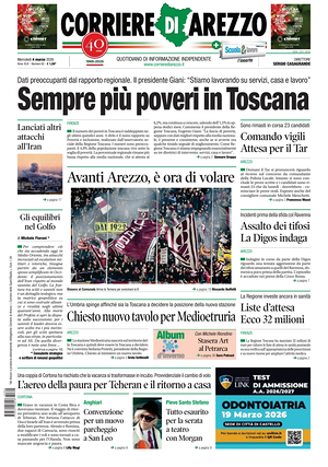 Prima pagina Corriere di Arezzo di oggi - Quotidiano regionale