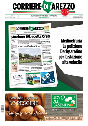 Prima pagina Corriere di Arezzo di oggi - Quotidiano regionale