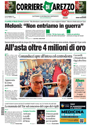 Prima pagina Corriere di Arezzo di oggi - Quotidiano regionale