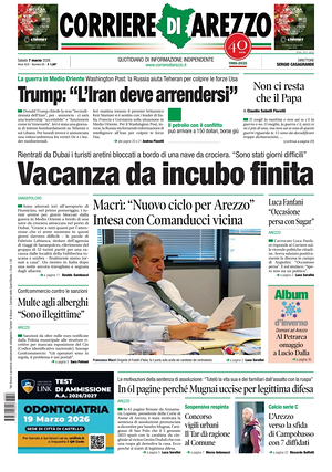 Prima pagina Corriere di Arezzo di oggi - Quotidiano regionale