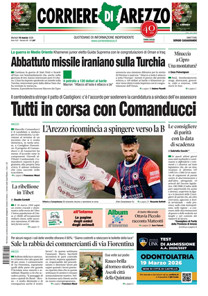 Prima pagina Corriere di Arezzo di oggi - Quotidiano regionale