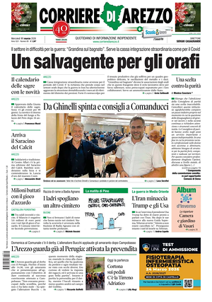Prima pagina Corriere di Arezzo di oggi - Quotidiano regionale