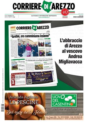 Prima pagina Corriere di Arezzo di oggi - Quotidiano regionale