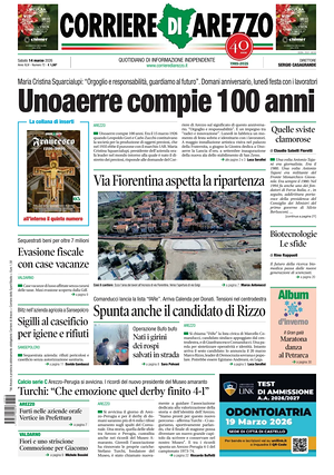 Prima pagina Corriere di Arezzo di oggi - Quotidiano regionale
