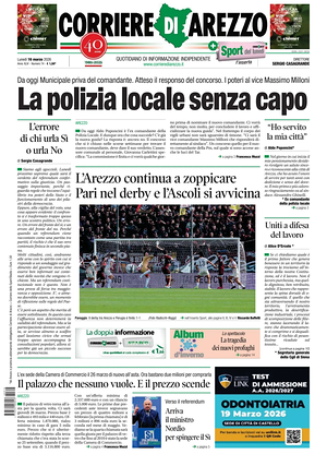 Prima pagina Corriere di Arezzo di oggi - Quotidiano regionale