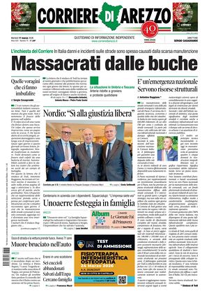 Prima pagina Corriere di Arezzo di oggi - Quotidiano regionale