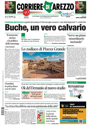 Prima pagina Corriere di Arezzo di oggi - Quotidiano regionale
