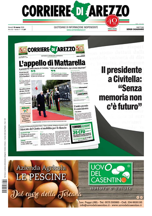 Prima pagina Corriere di Arezzo di oggi - Quotidiano regionale