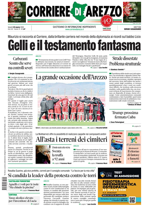 Prima pagina Corriere di Arezzo di oggi - Quotidiano regionale