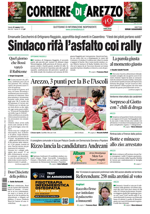 Prima pagina Corriere di Arezzo di oggi - Quotidiano regionale