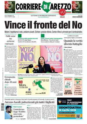Prima pagina Corriere di Arezzo di oggi - Quotidiano regionale