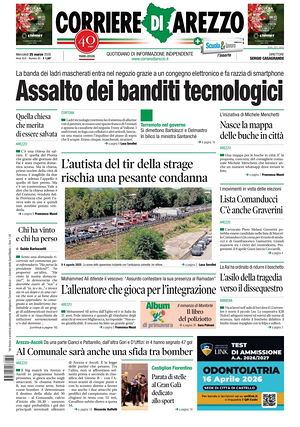 Prima pagina Corriere di Arezzo di oggi - Quotidiano regionale