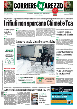 Prima pagina Corriere di Arezzo di oggi - Quotidiano regionale