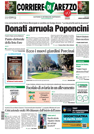 Prima pagina Corriere di Arezzo di oggi - Quotidiano regionale