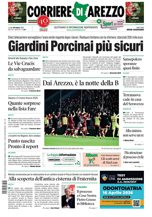 Prima pagina Corriere di Arezzo di oggi - Quotidiano regionale