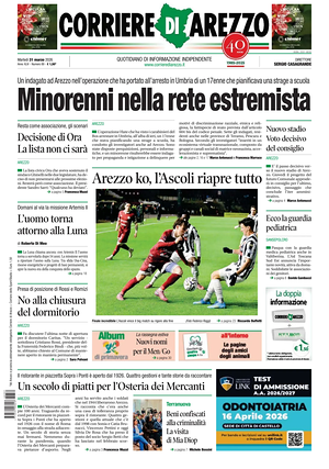 Prima pagina Corriere di Arezzo di oggi - Quotidiano regionale