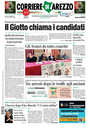 Prima pagina Corriere di Arezzo di oggi - Quotidiano regionale