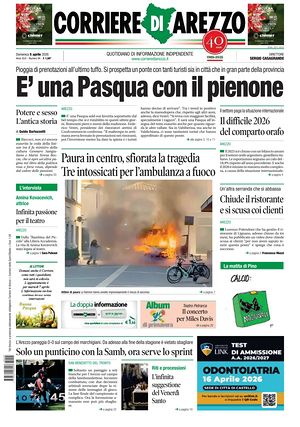 Prima pagina Corriere di Arezzo di oggi - Quotidiano regionale