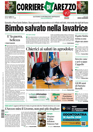 Prima pagina Corriere di Arezzo di oggi - Quotidiano regionale