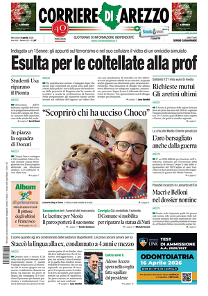 Prima pagina Corriere di Arezzo di oggi - Quotidiano regionale