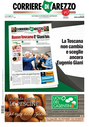 Prima pagina Corriere di Arezzo di oggi - Quotidiano regionale