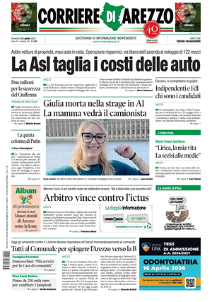 Prima pagina Corriere di Arezzo di oggi - Quotidiano regionale