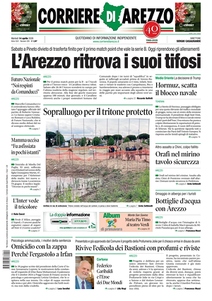 Prima pagina Corriere di Arezzo di oggi - Quotidiano regionale