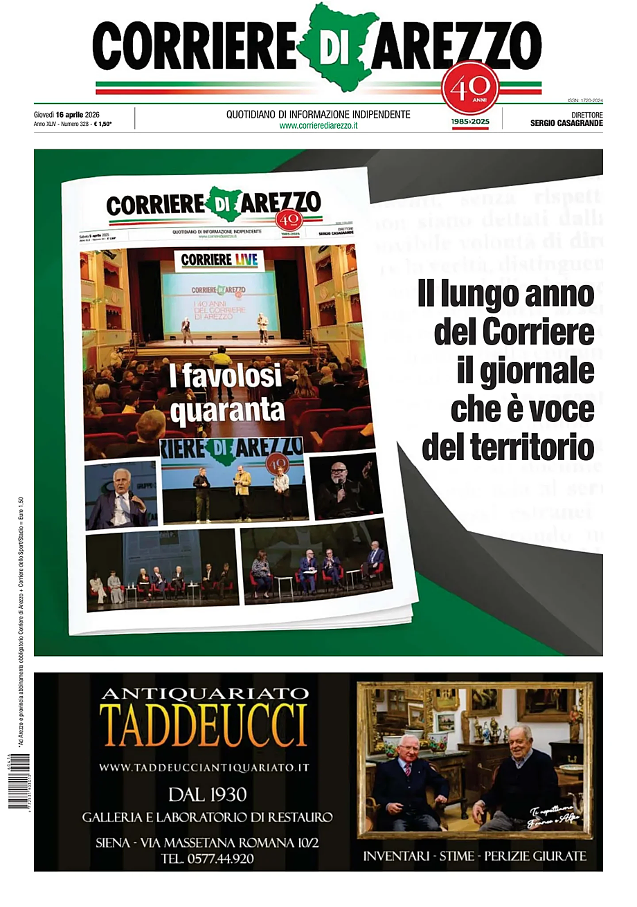 Prima pagina Corriere di Arezzo di oggi - Edicola 16 Aprile 2026