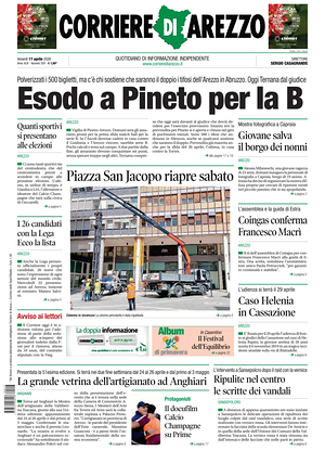 Prima pagina Corriere di Arezzo di oggi - Quotidiano regionale