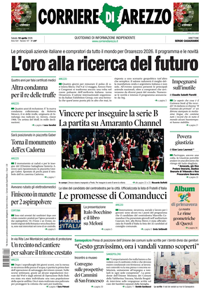 Prima pagina Corriere di Arezzo di oggi - Quotidiano regionale