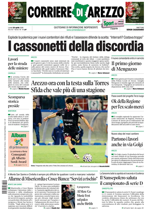 Prima pagina Corriere di Arezzo di oggi - Quotidiano regionale