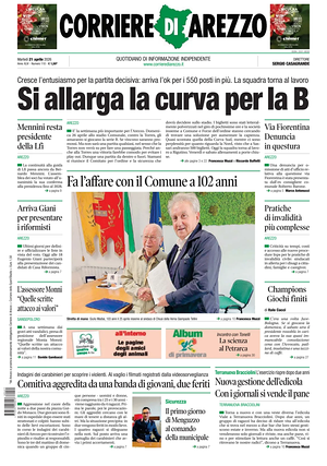 Prima pagina Corriere di Arezzo di oggi - Quotidiano regionale